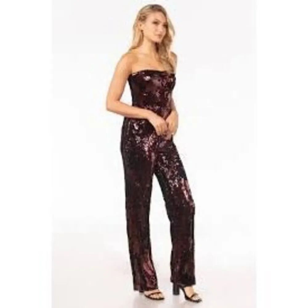 Dress The Population XXS Andy Strapless Sequin Jumpsuit Holiday Cocktail Party